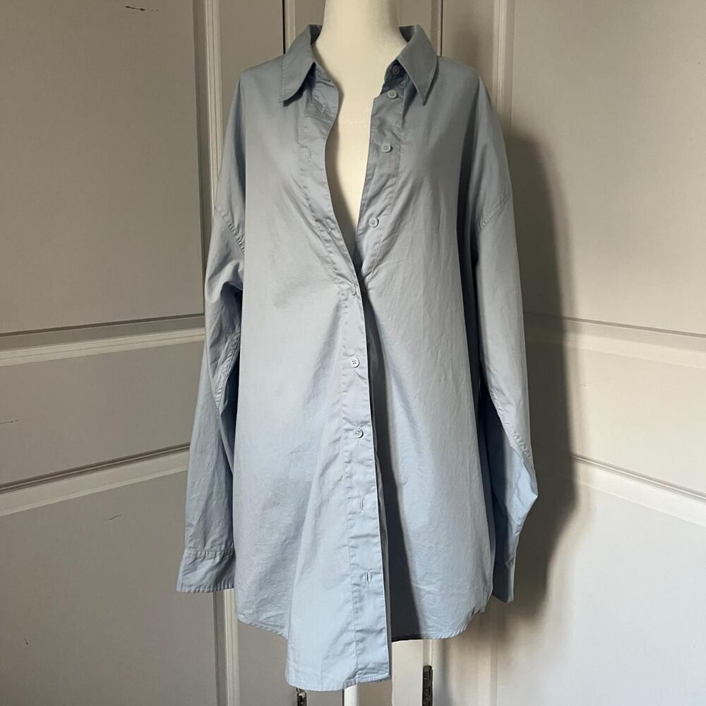 Sunday Best light blue cotton oversized button-up FUTURE shirt from Aritzia